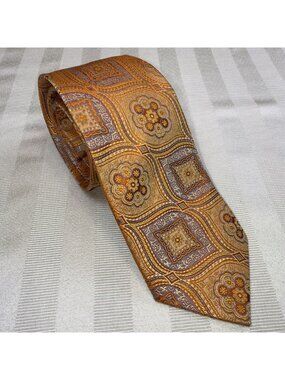 Cape Cod Neckwear Gold Orange 100% Silk Tie 3 3/8” Wide Jacquard Woven